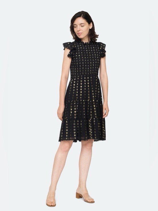 Sea Dresses & Skirts - SEA NEW YORK Black Eyelet Midi Dress with Metallic Gold Accents size 4 NEW